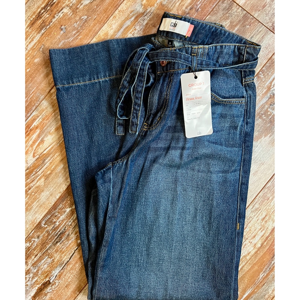 Cabi Beau‎ Jean Indigo Blue Wide Leg Paperbag Waist Denim Pants Size 8R NEW - Picture 10 of 10
